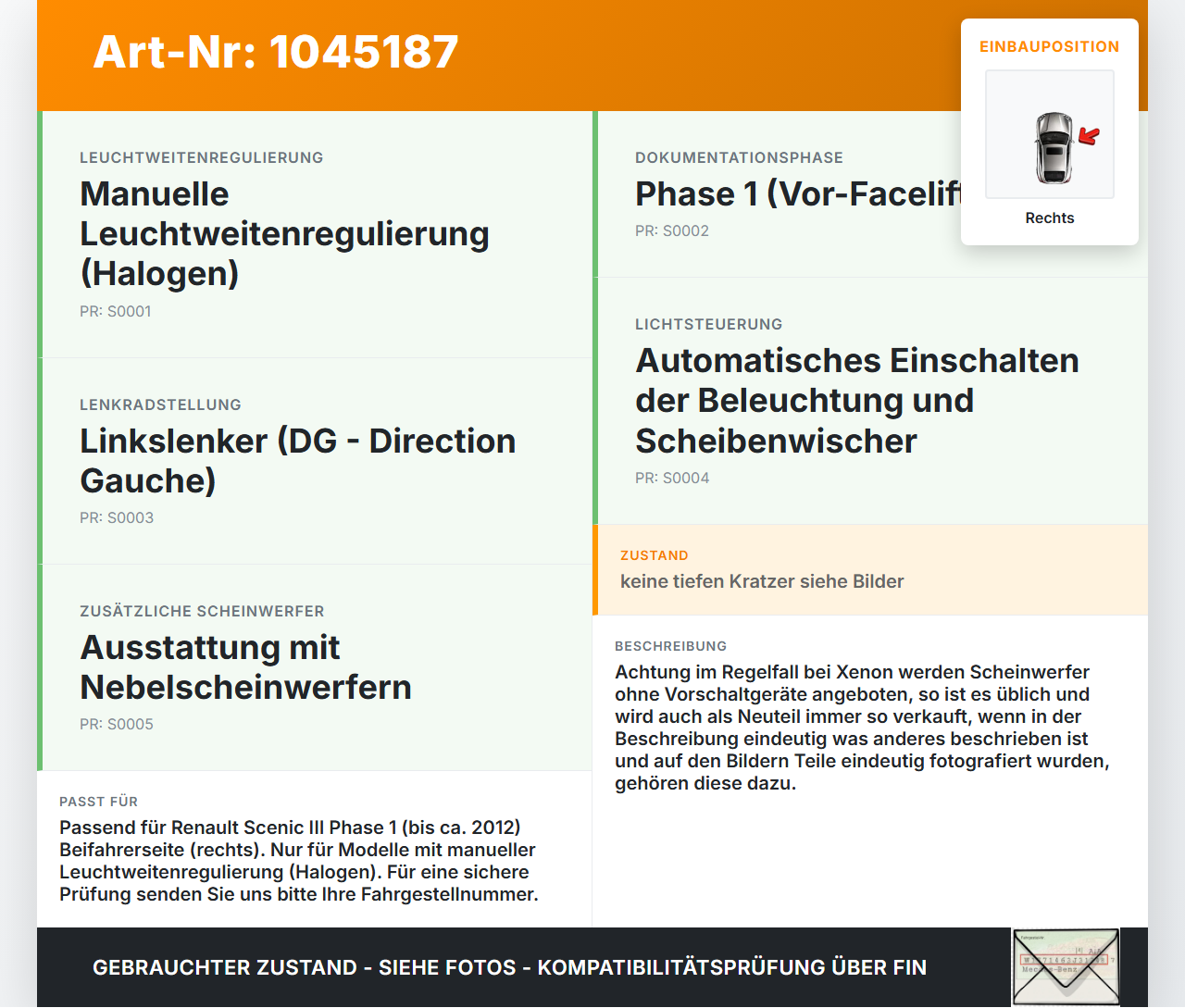Renault Scenic III JZ 09-12 Scheinwerfer Frontscheinwerfer Hauptscheinwerfer Rechts orig. Renault Scenic III JZ... Vorschau 3
