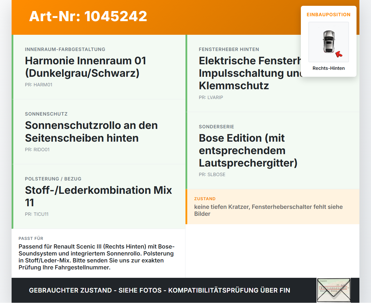 Renault Scenic III JZ 09-12 Türverkleidung Türpappe Rechts Hinten Renault Scenic III JZ 09-12 30.08.2011 gebraucht Vorschau 3