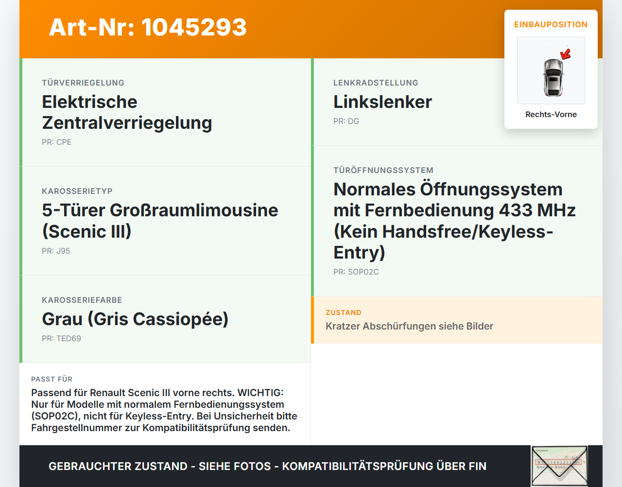 Renault Scenic III JZ 09-12 Türgriff Griff aussen Rechts Vorne TED69 Renault Scenic III JZ 09-12 30.08.2011 gebraucht Vorschau 3