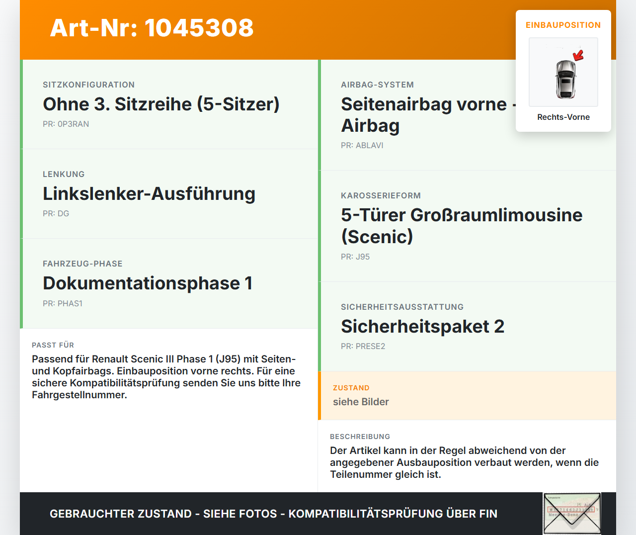 Renault Scenic III JZ 09-12 Sensor für Airbag Crashsensor Airbagsensor Rechts Vorne Renault Scenic III JZ 09-12... Vorschau 3