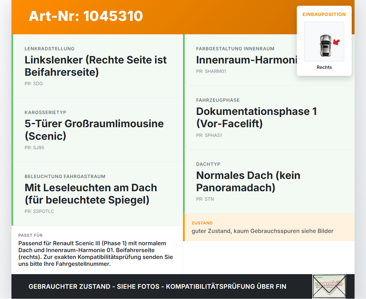 Renault Scenic III JZ 09-12 Sonnenblende Rechts für Beifahrer Renault Scenic III JZ 09-12 30.08.2011 gebraucht Vorschau 3