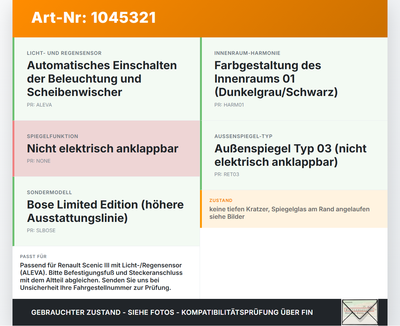 Renault Scenic III JZ 09-12 Innenspiegel Rückspiegel Spiegel Renault Scenic III JZ 09-12 30.08.2011 0205028 gebraucht Vorschau 3