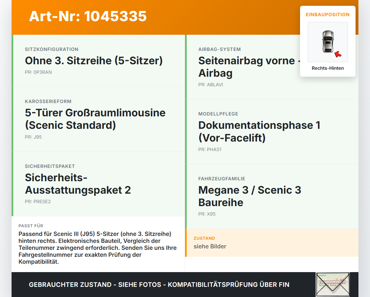 Renault Scenic III JZ 09-12 Sensor für Airbag Crashsensor Airbagsensor Rechts Hinten Renault Scenic III JZ 09-12... Vorschau 3