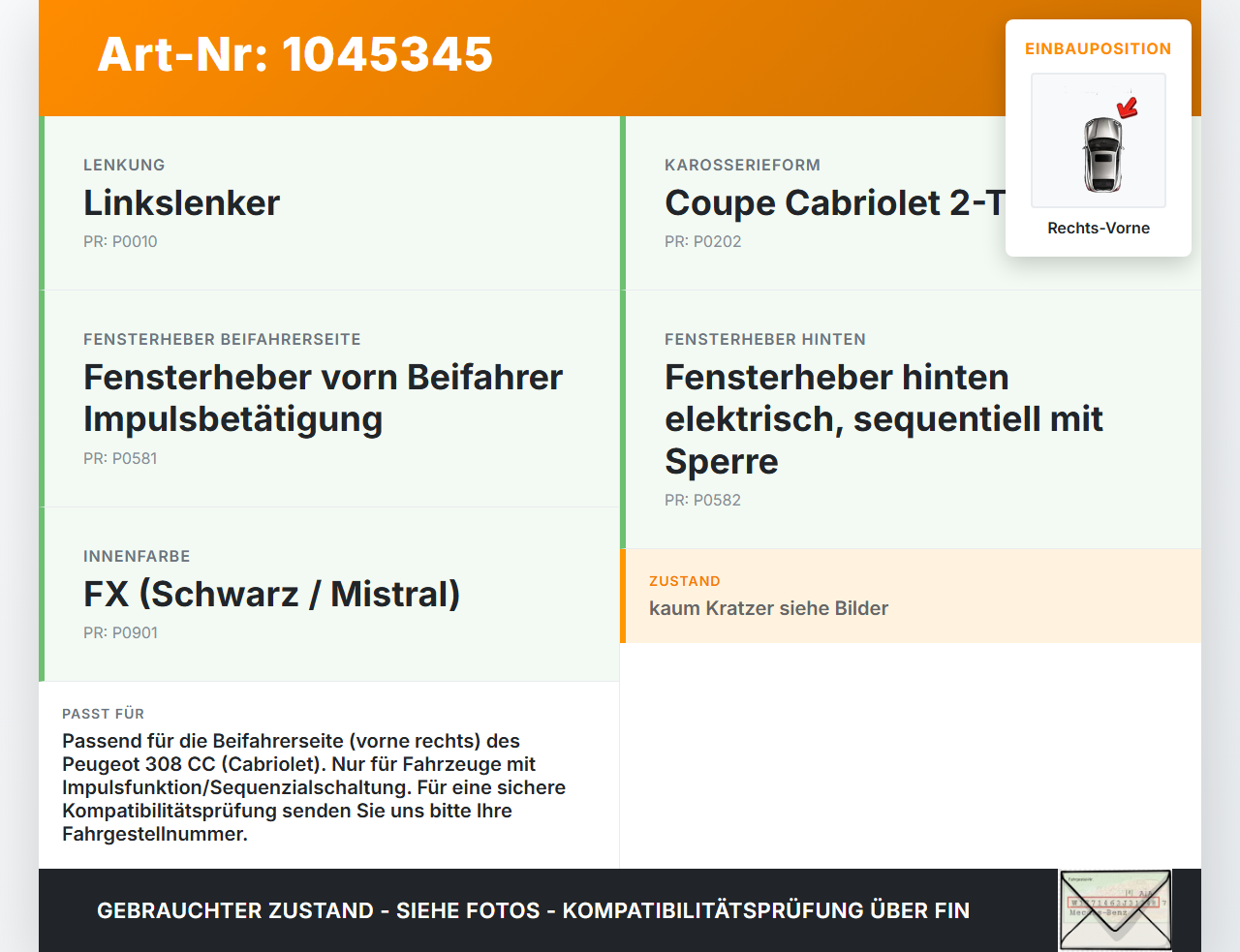 Peugeot 308 I CC 11-15 Cabrio Fensterheberschalter Schalter Rechts Vorne Peugeot 308 I CC 11-15 20.04.2012 gebraucht Vorschau 3