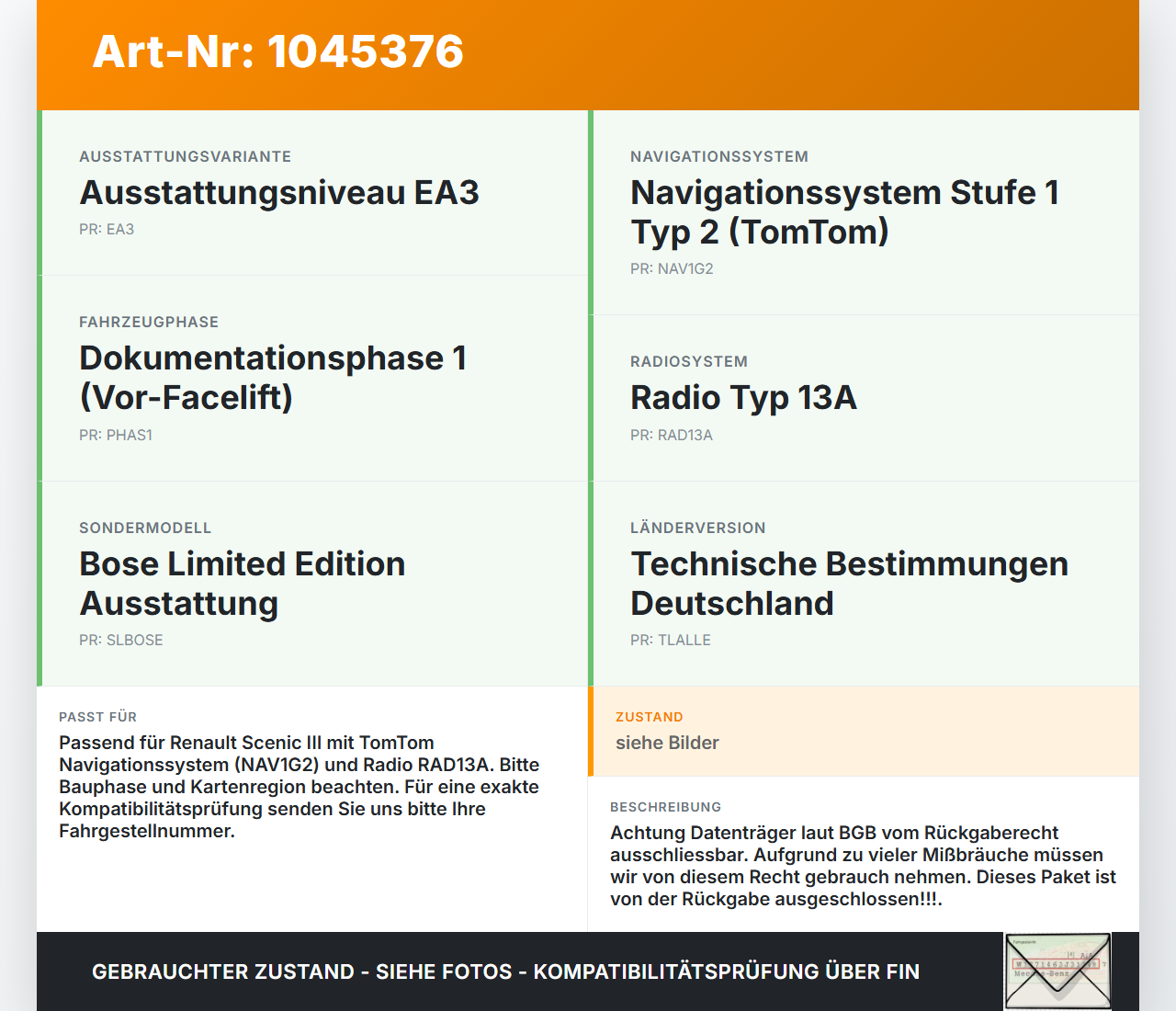 Renault Scenic III JZ 09-12 Navi SD Card Navigation Karten Tomtom Dach Renault Scenic III JZ 09-12 30.08.2011... Vorschau 3