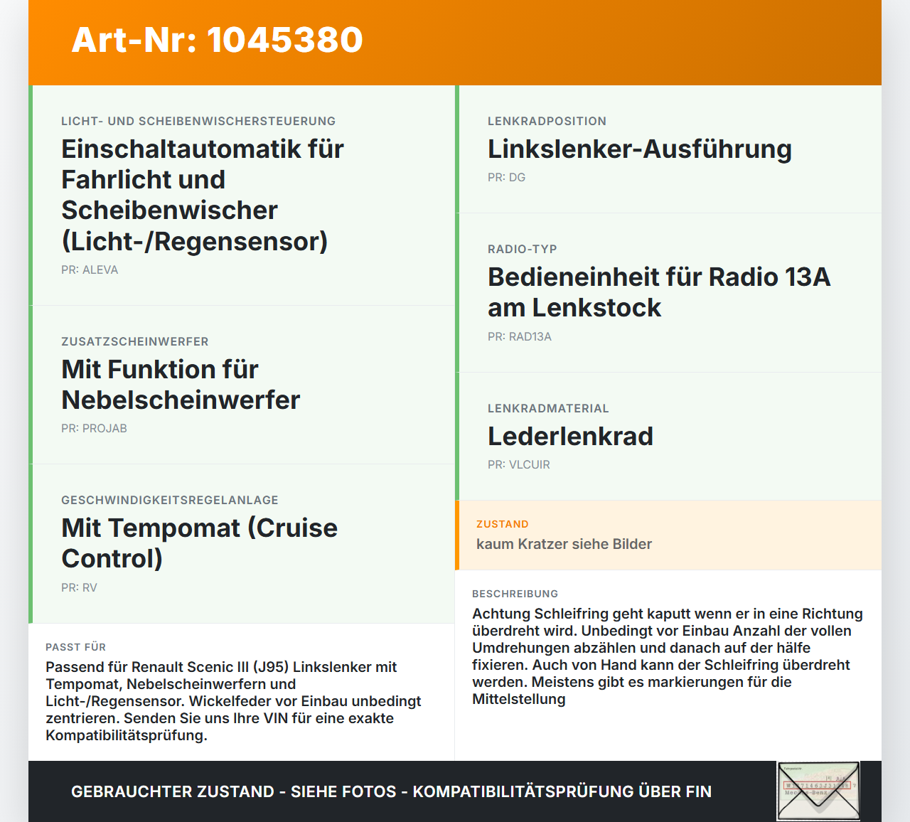 Renault Scenic III JZ 09-12 Lenkstockschalter Kombischalter Schleifring Wickelfeder Renault Scenic III JZ 09-12... Vorschau 3