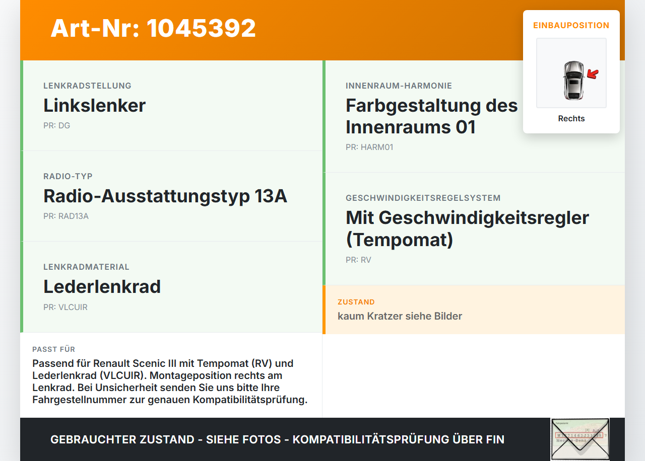 Renault Scenic III JZ 09-12 Lenkradschalter Multifunktionstasten Schalter für Lenkrad Rechts Renault Scenic III JZ... Vorschau 3