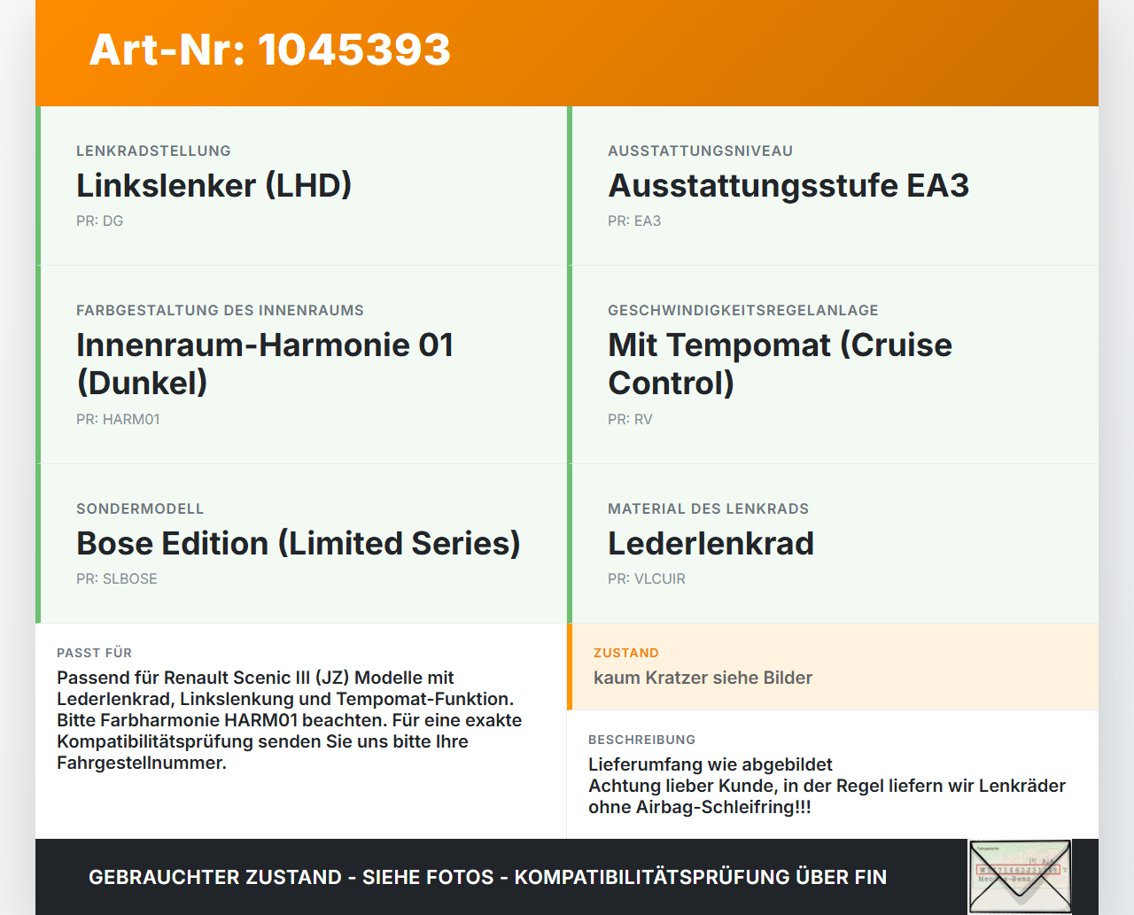 Renault Scenic III JZ 09-12 Lenkrad Airbaglenkrad Leder Renault Scenic III JZ 09-12 30.08.2011 985701921R gebraucht Vorschau 3