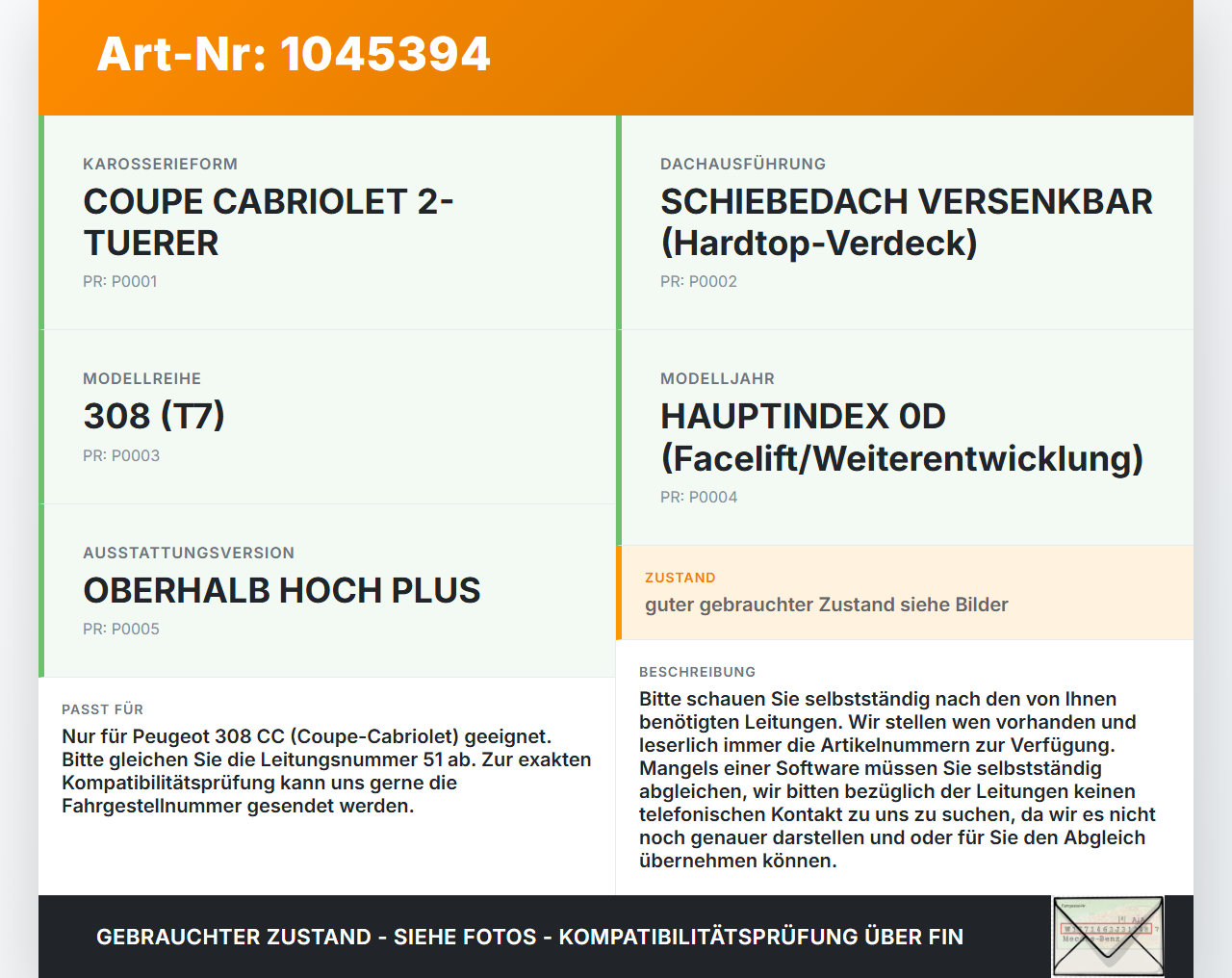 Peugeot 308 I CC 11-15 Cabrio Hydraulik Schlauch Leitung 51 für Verdeck Peugeot 308 I CC 11-15 20.04.2012 gebraucht Vorschau 3