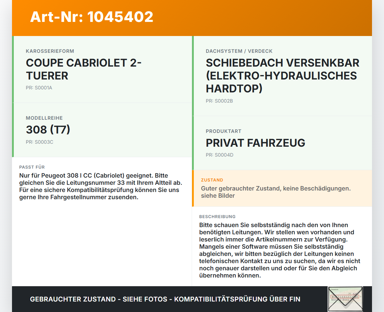 Peugeot 308 I CC 11-15 Cabrio Hydraulik Schlauch Leitung 33 für Verdeck Peugeot 308 I CC 11-15 20.04.2012 gebraucht Vorschau 3