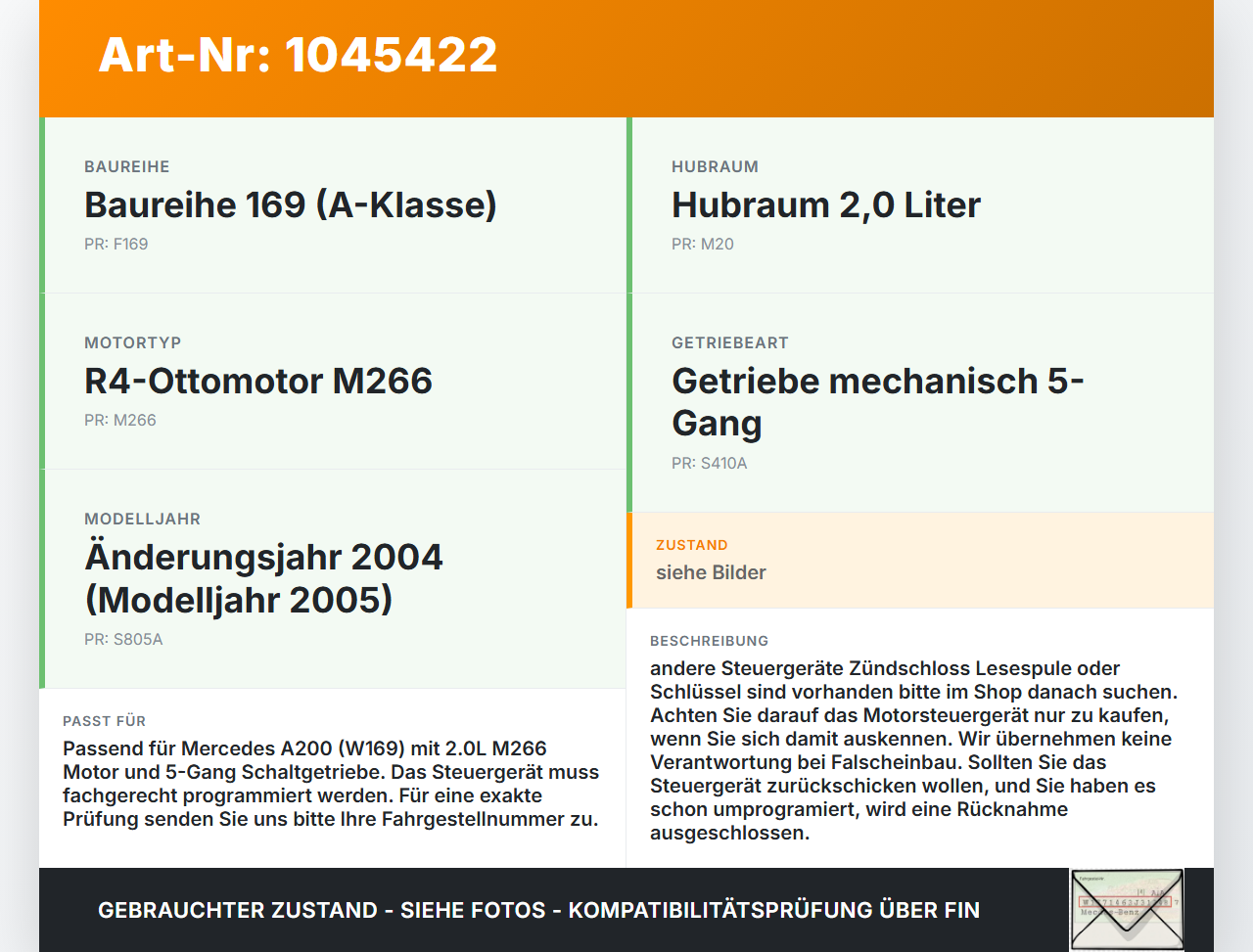 Mercedes A200 W169 04-08 2,1 85KW Steuergerät ECU für Motor Motorsteuergerät Mercedes A200 W169 04-08 12.08.2005... Vorschau 3