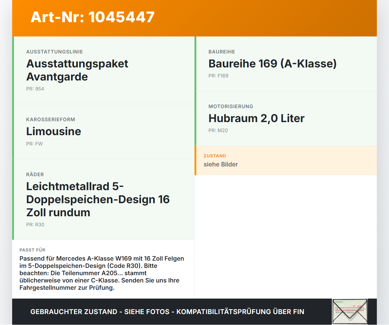 Mercedes A200 W169 04-08 1 x Felge Aluminiumfelge 16 Zoll 5X112 Mercedes A200 W169 04-08 12.08.2005 A2054012400... Vorschau 3