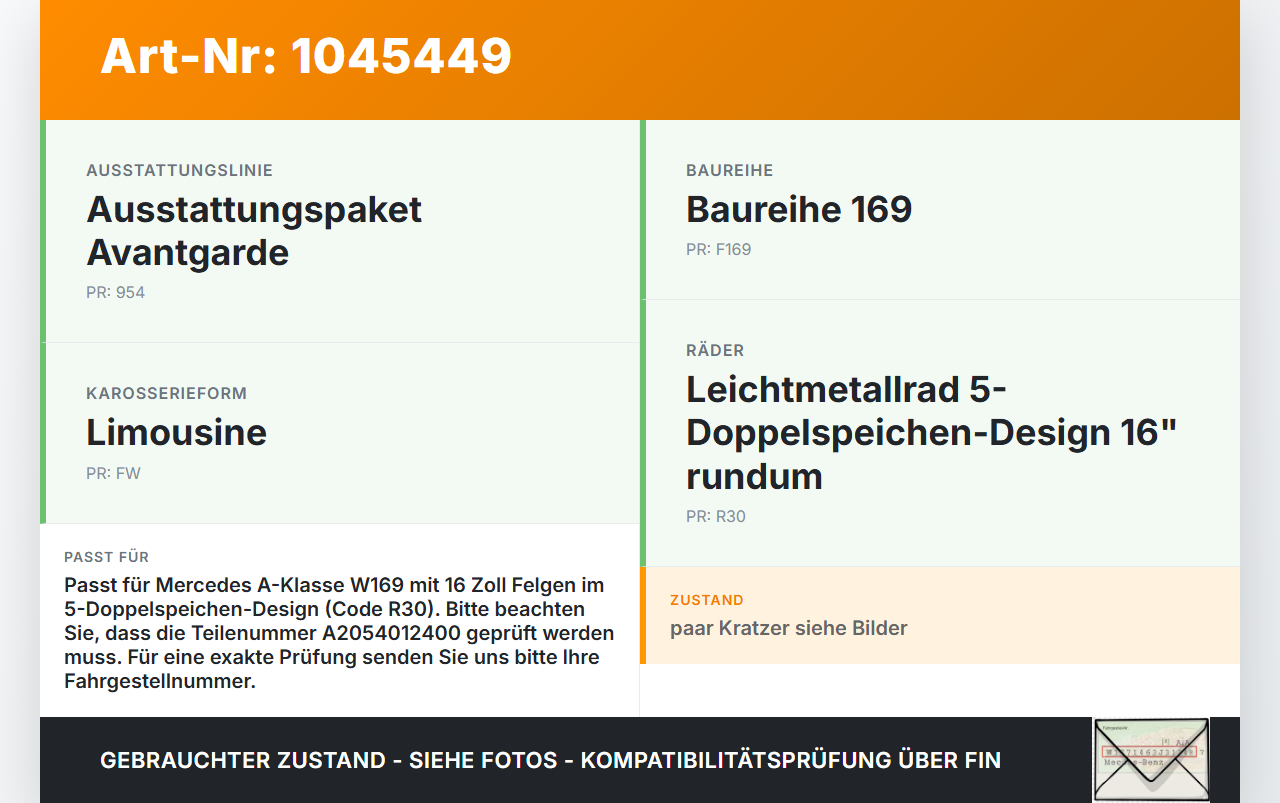 Mercedes A200 W169 04-08 1 x Felge Aluminiumfelge 16 Zoll 5X112 Mercedes A200 W169 04-08 12.08.2005 A2054012400... Vorschau 3