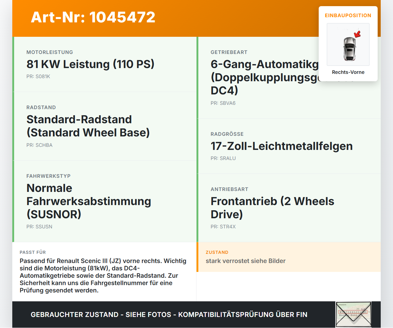 Renault Scenic III JZ 09-12 dCi 1,5 81KW Achsschenkel Radnabe Rechts Vorne Renault Scenic III JZ 09-12 30.08.2011... Vorschau 3