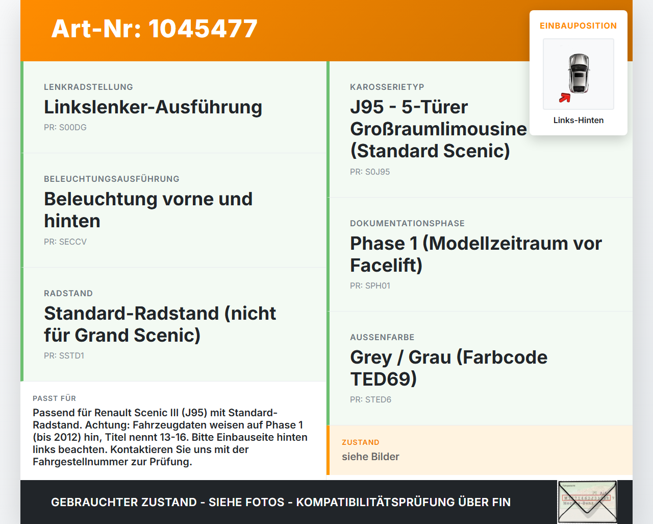 Renault Scenic III JZ 09-12 Nebelschlussleuchte Links Hinten für Stoßstange Renault Scenic III JZ 09-12 30.08.2011... Vorschau 3