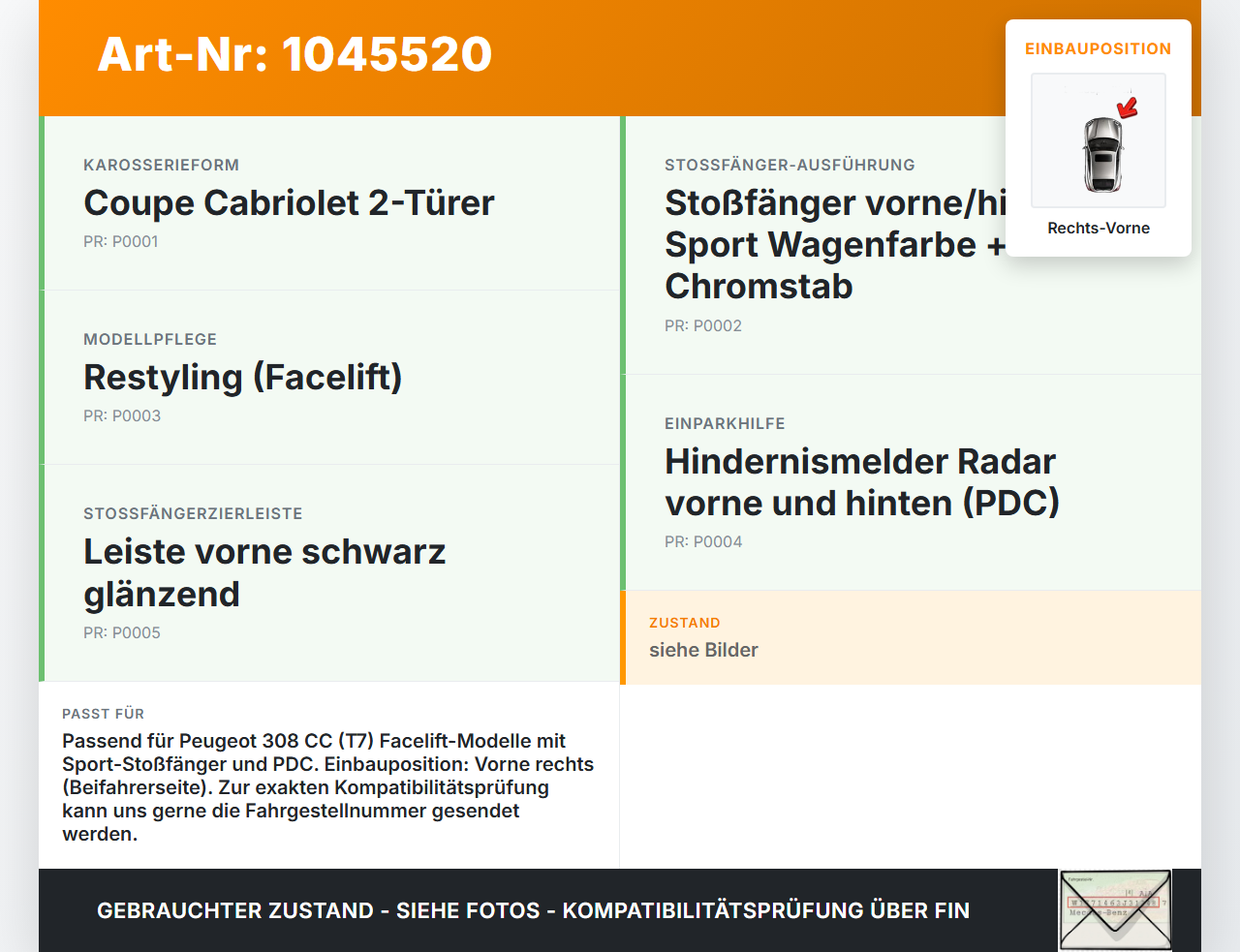 Peugeot 308 I CC 11-15 Cabrio Halter Träger Aufnahme Führung für Stoßstange Rechts Vorne Peugeot 308 I CC 11-15... Vorschau 3
