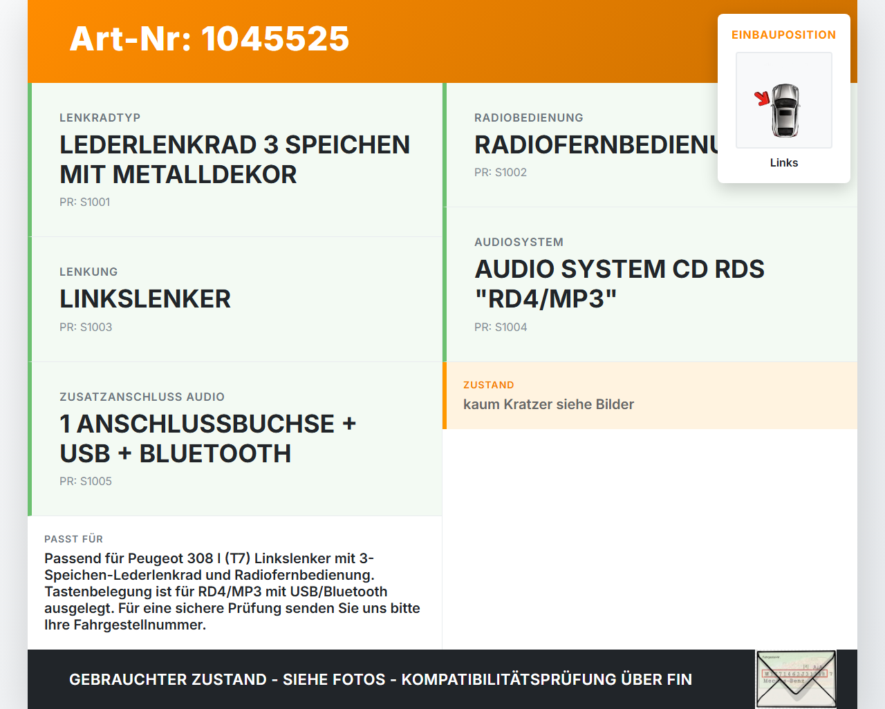 Peugeot 308 I CC 11-15 Lenkradschalter Multifunktionstasten Schalter für Lenkrad Links Peugeot 308 I CC 11-15... Vorschau 3