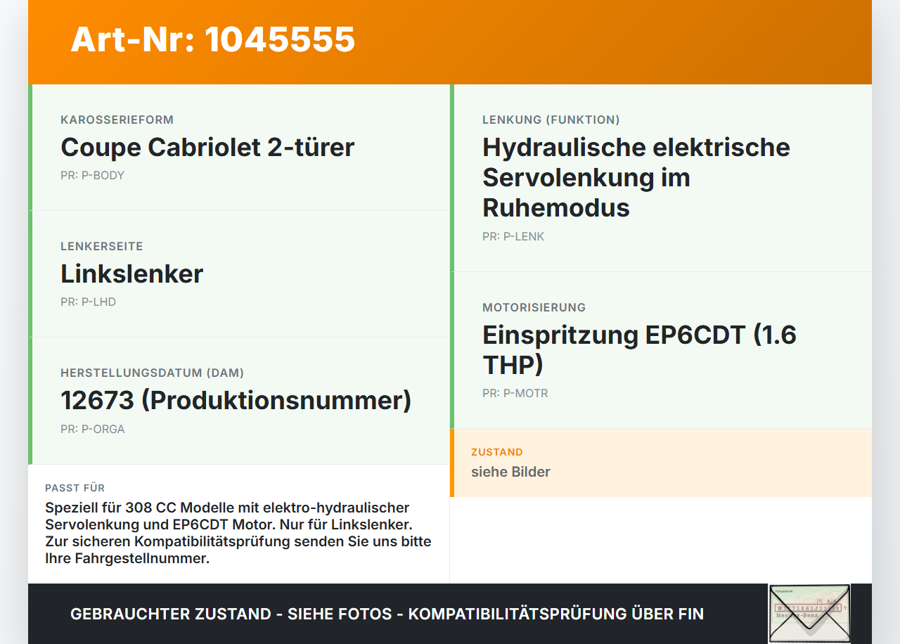 Peugeot 308 I CC 11-15 THP 1,6 115KW Servopumpe Elektr. Hydraulikpumpe für Lenkung Lenkhilfe Peugeot 308 I CC 11-15... Vorschau 3