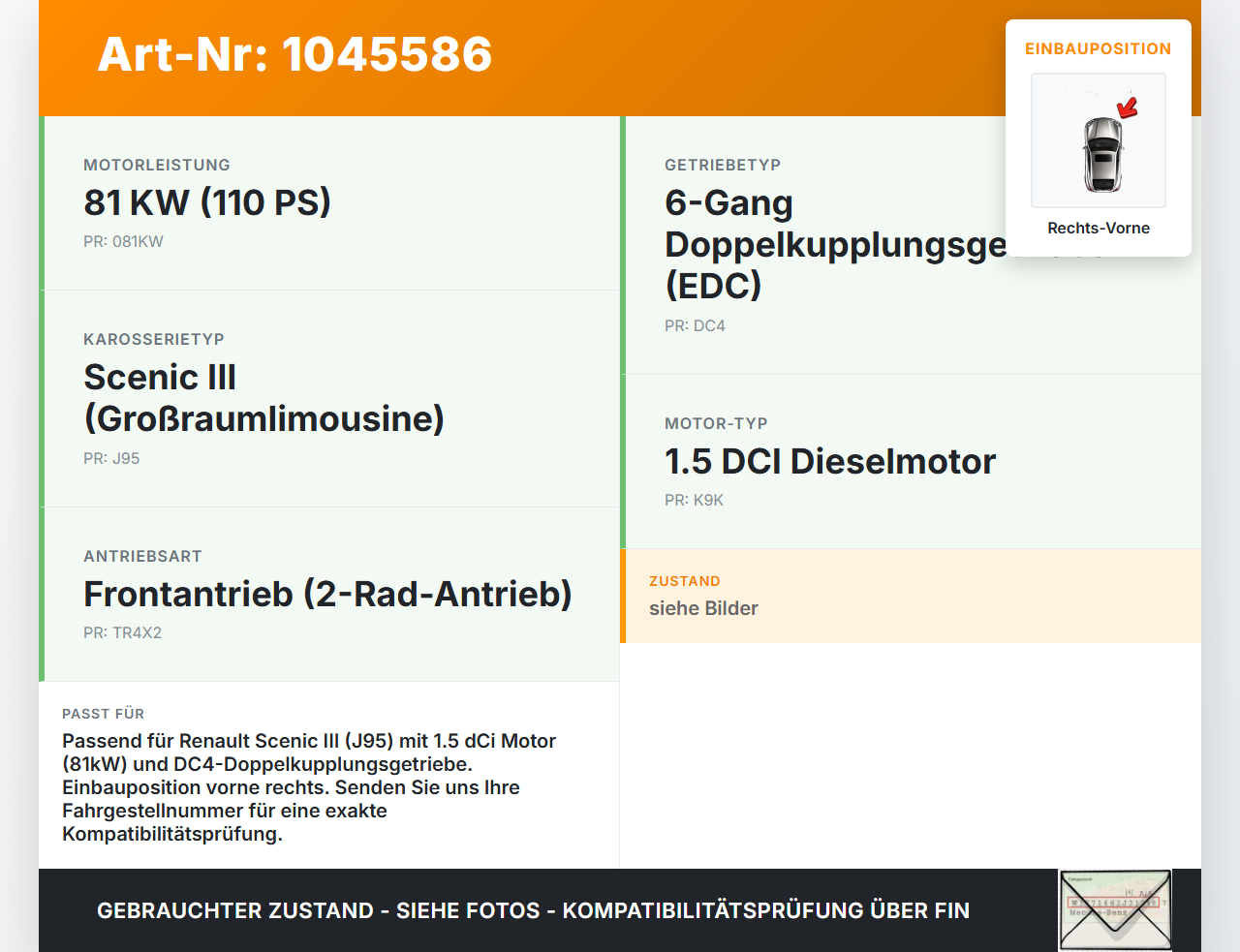 Renault Scenic III JZ 09-12 dCi 1,5 81KW Autom Antriebswelle Gelenkwelle Rechts Vorne Renault Scenic III JZ 09-12... Vorschau 3