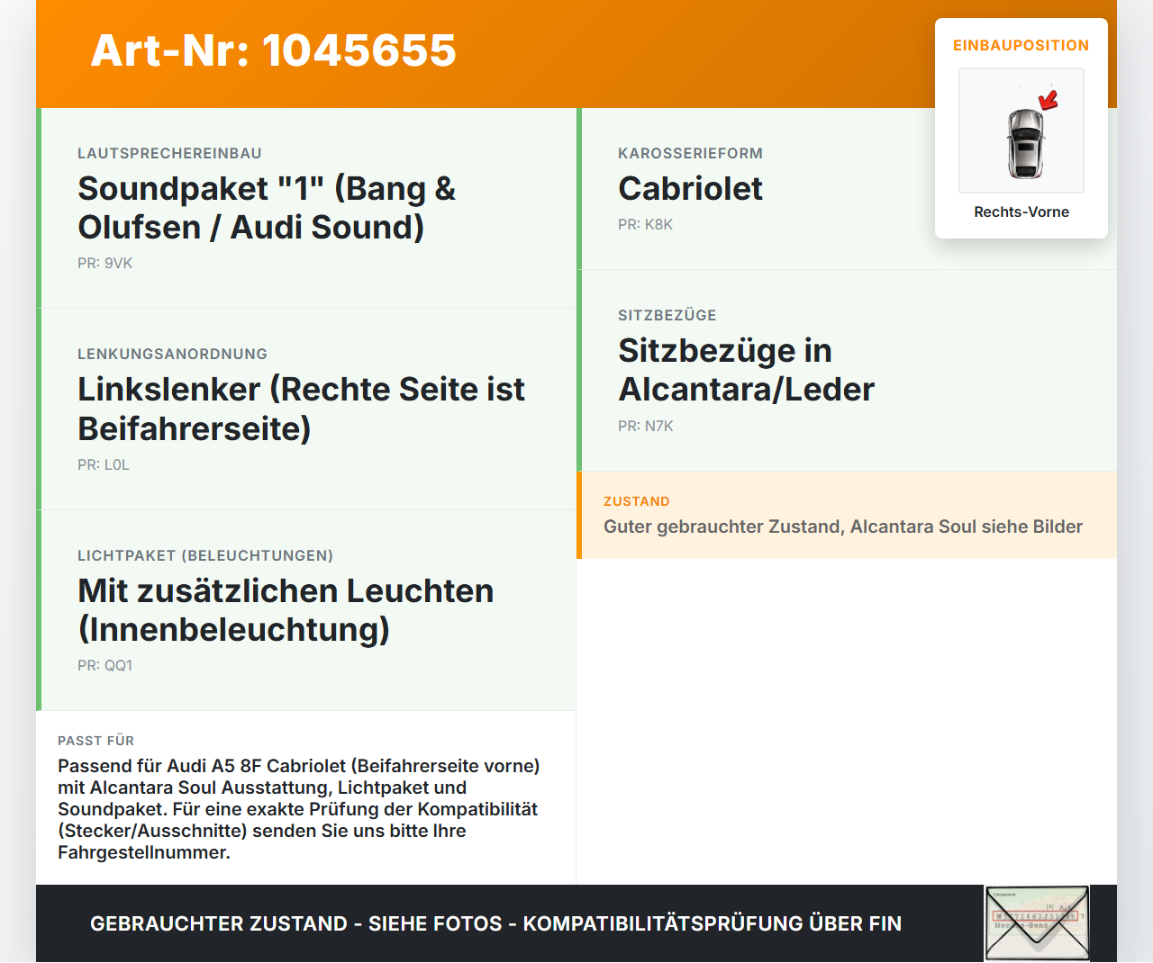 Audi A5 8F Cabrio 09-12 Cabrio Türverkleidung Türpappe Rechts Vorne Audi A5 8F Cabrio 09-12 25.08.2011 8F0867104C... Vorschau 3