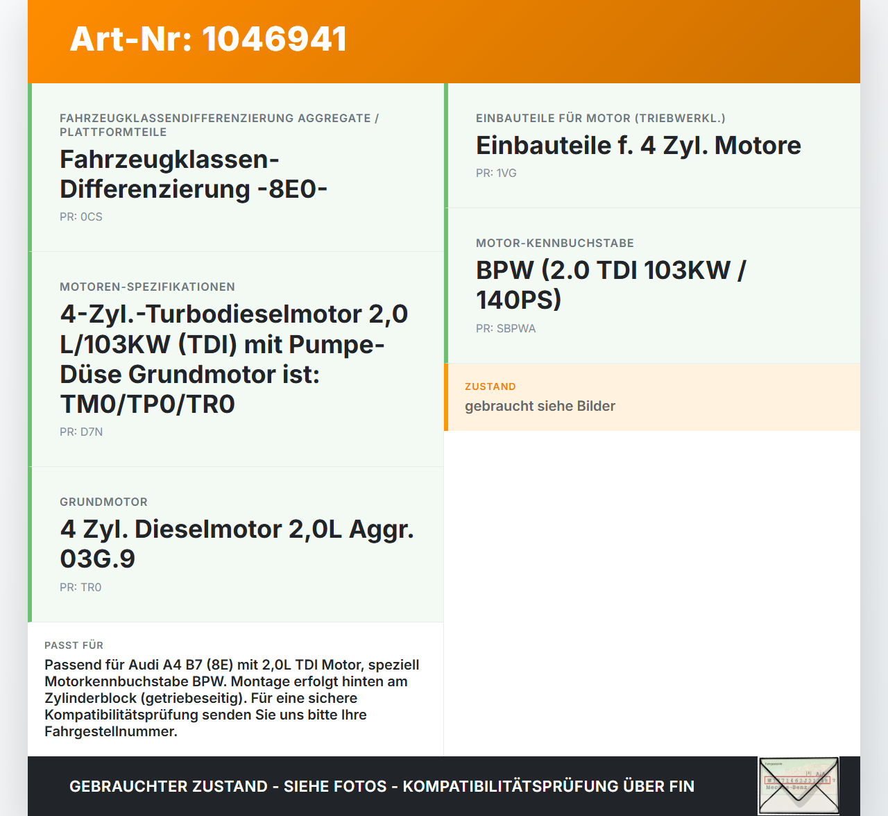 Audi A4 8E B7 04-08 TDI 2,0 103KW Wellendichtring Manchete Audi A4 8E B7 04-08 12.07.2006 06A103171A gebraucht Vorschau 3