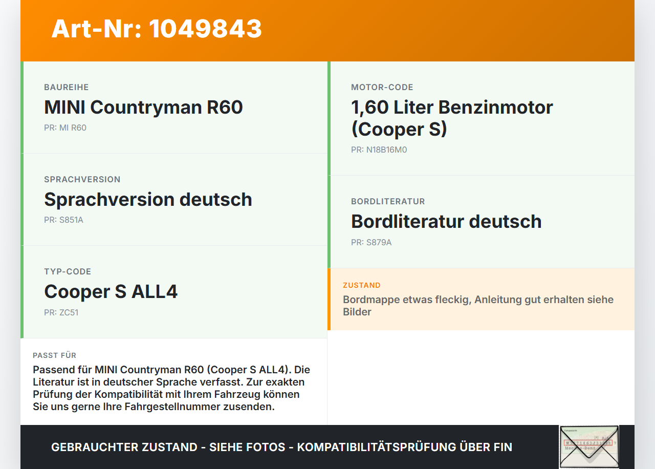 MINI Cooper S All4 R60 14-16 Bordmappe mit Betriebsanleitung Handbuch MINI Cooper S All4 R60 14-16 30.03.2015... Vorschau 3