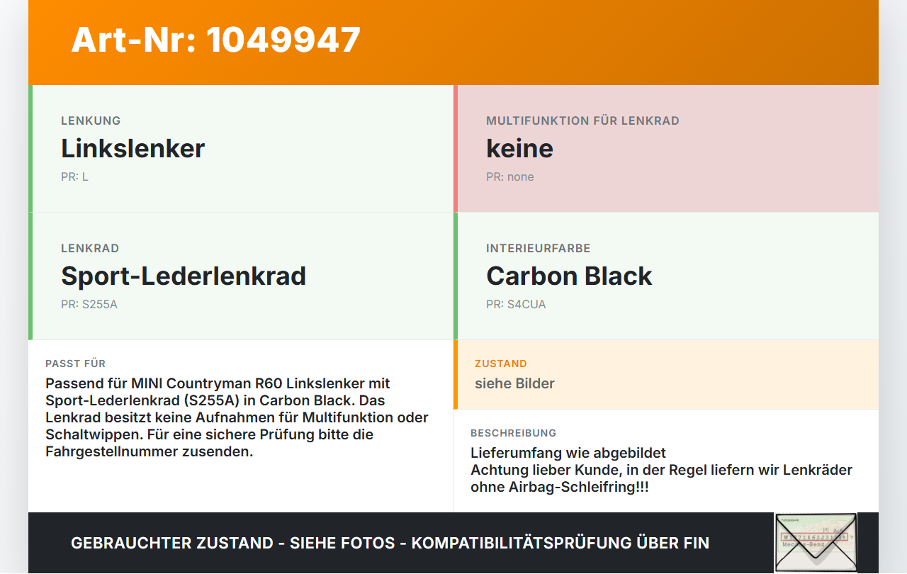 MINI Cooper S All4 R60 14-16 Lenkrad ohne Airbag Leder MINI Cooper S All4 R60 14-16 30.03.2015 32300416250... Vorschau 3