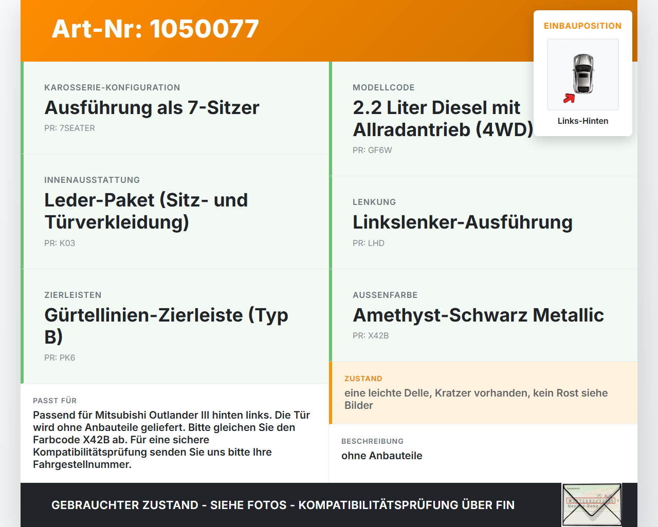Mitsubishi Outlander III 15-18 Tür Links Hinten X42B Mitsubishi Outlander III 15-18 25.10.2012 5730B389 gebraucht Vorschau 3