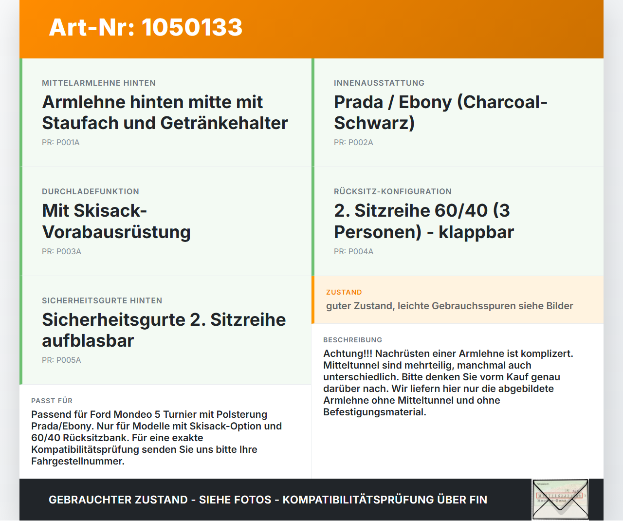 Ford Mondeo 5 V CF 14-19 Armlehne Mittelarmlehne Auflage mit Becherhalter für Rücksitzbank Ford Mondeo 5 V CF 14-19... Vorschau 3