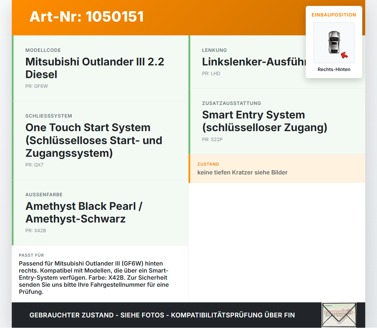 Mitsubishi Outlander III 15-18 Türgriff außen Rechts Hinten X42B Mitsubishi Outlander III 15-18 25.10.2012... Vorschau 3