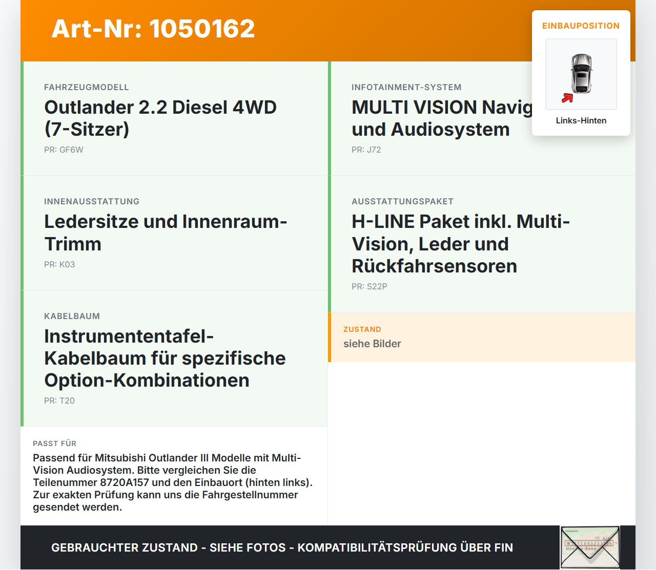 Mitsubishi Outlander III 15-18 Lautsprecher Links Hinten Mitsubishi Outlander III 15-18 25.10.2012 8720A157 gebraucht Vorschau 3