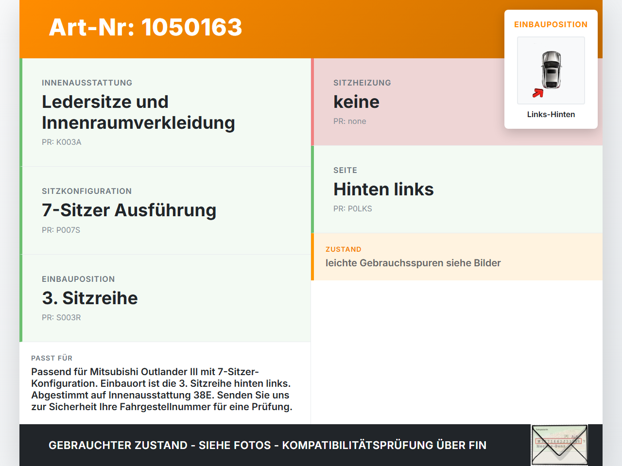 Mitsubishi Outlander III 15-18 Gurtschloss 3. Reihe Links Hinten Mitsubishi Outlander III 15-18 25.10.2012... Vorschau 3