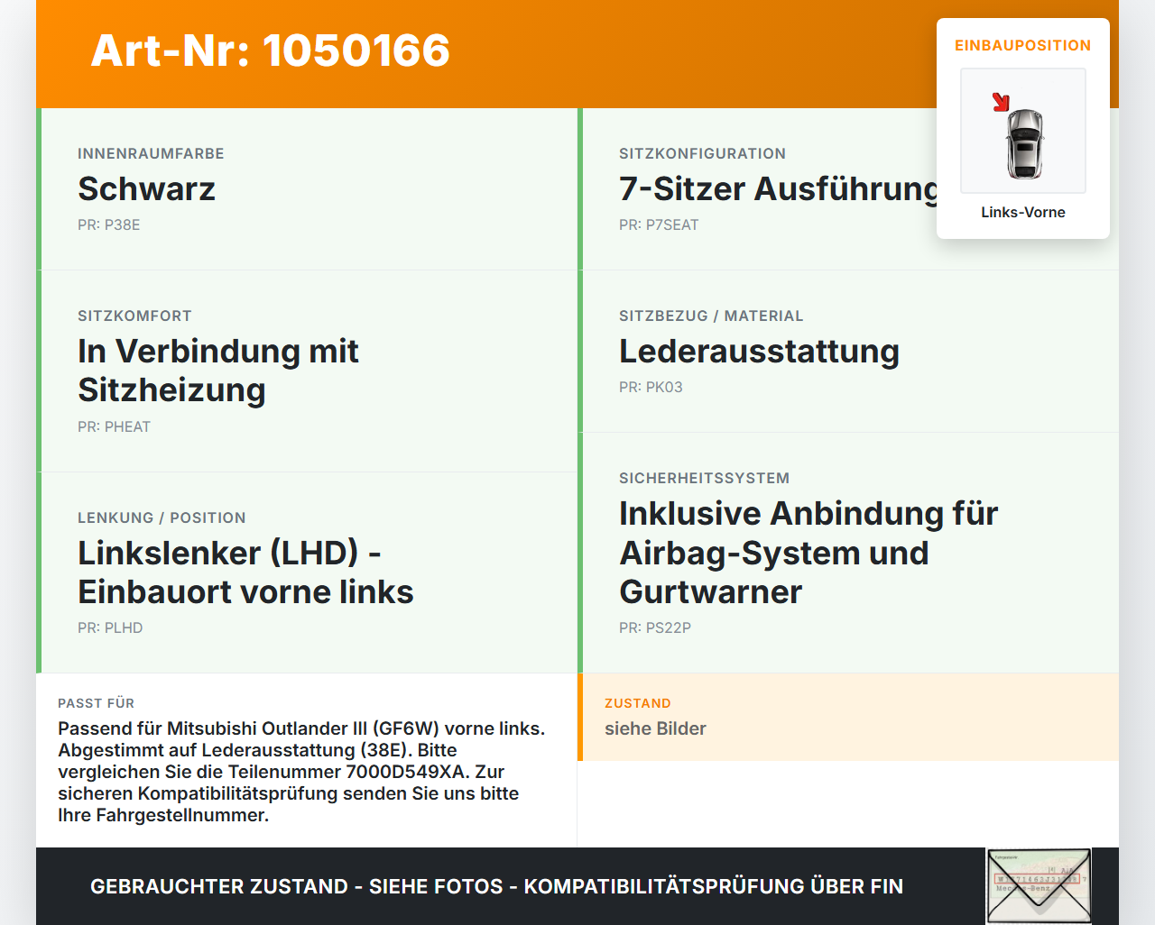 Mitsubishi Outlander III 15-18 Gurtschloss Links Vorne Mitsubishi Outlander III 15-18 25.10.2012 7000D549XA gebraucht Vorschau 3