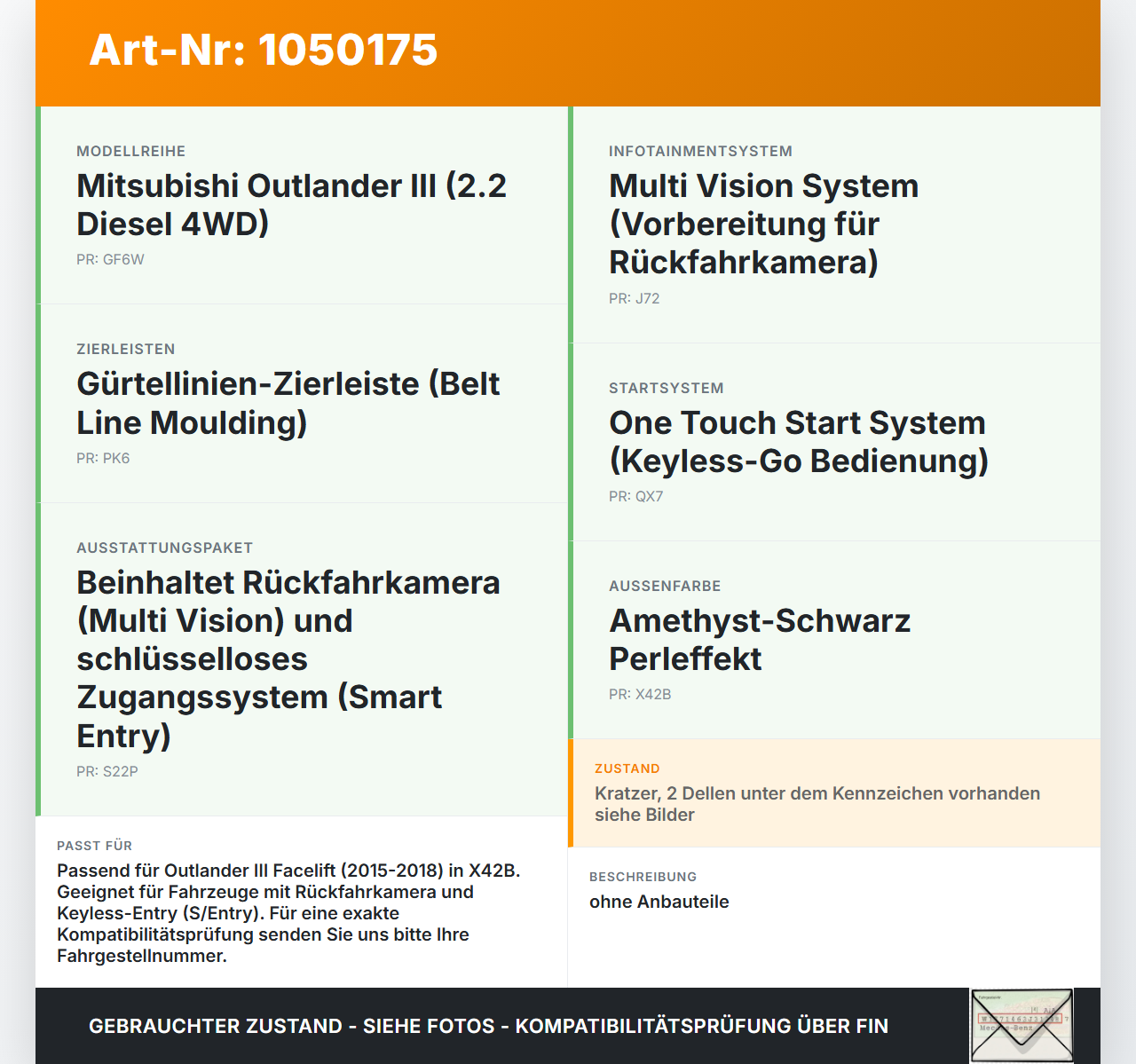 Mitsubishi Outlander III 15-18 Heckklappe Kofferraumdeckel X42B Mitsubishi Outlander III 15-18 25.10.2012 5801B350... Vorschau 3