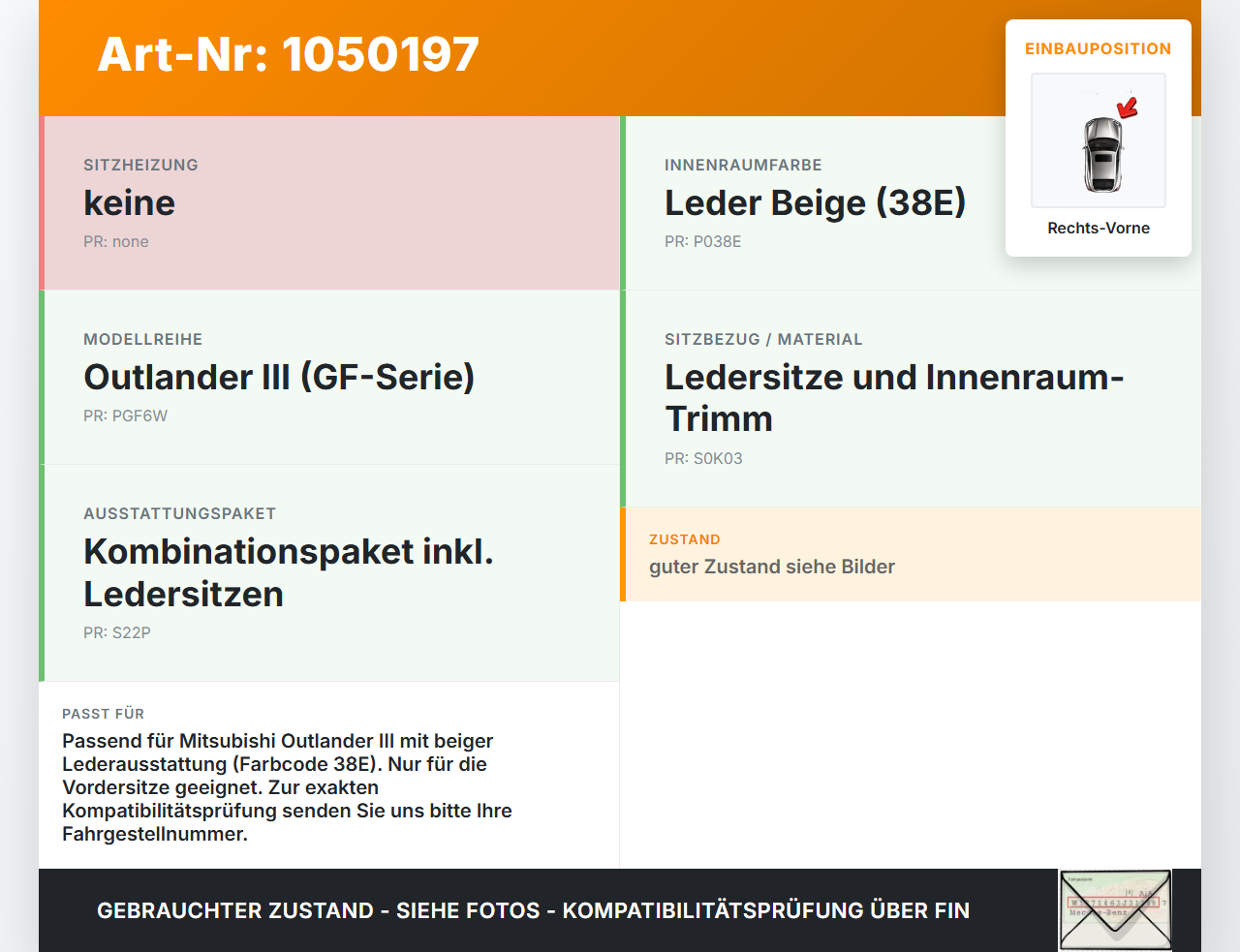 Mitsubishi Outlander III 15-18 Kopfstütze Leder Beige Rechts Vorne Mitsubishi Outlander III 15-18 25.10.2012... Vorschau 3