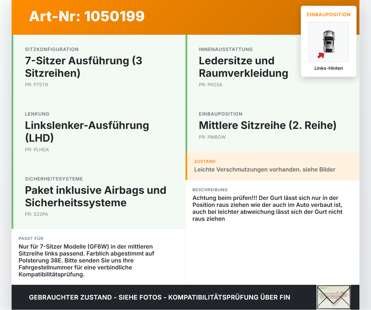 Mitsubishi Outlander III 15-18 Gurt Sicherheitsgurt Links Hinten mittlere Reihe Mitsubishi Outlander III 15-18... Vorschau 3