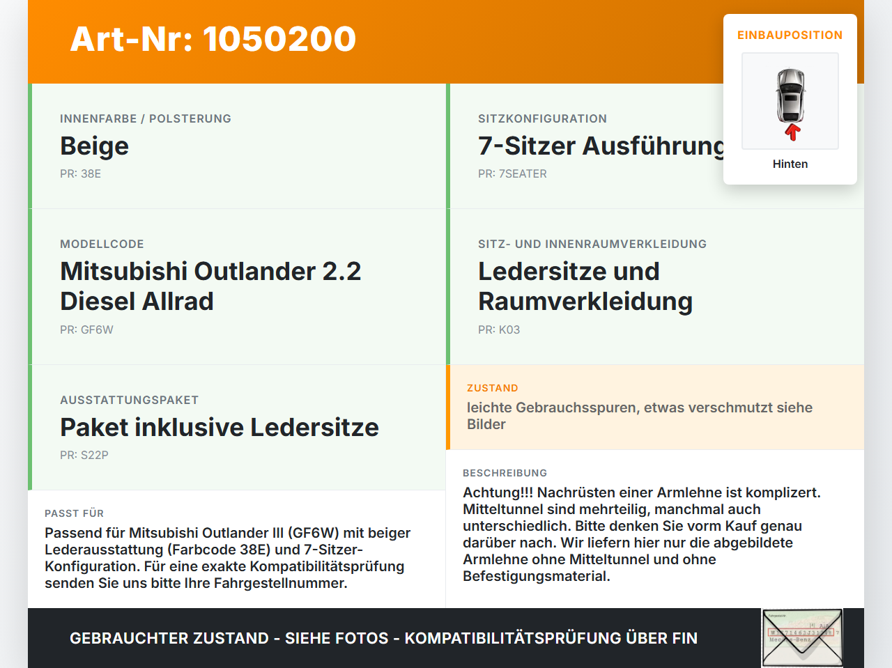 Mitsubishi Outlander III 15-18 Mittelarmlehne hinten mit Becherhalter Beige Mitsubishi Outlander III 15-18... Vorschau 3