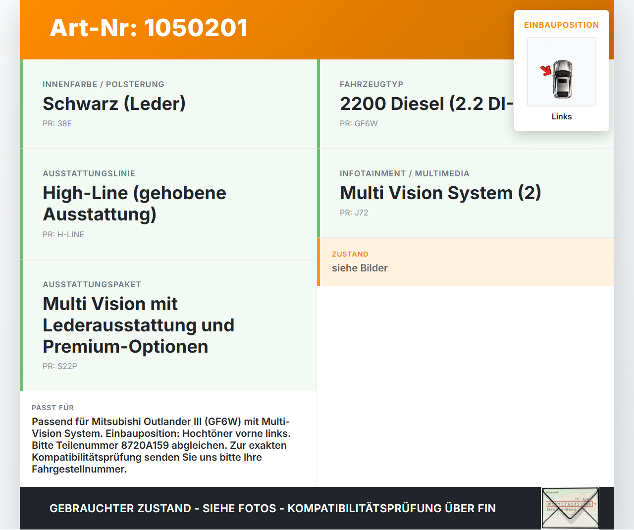 Mitsubishi Outlander III 15-18 Lautsprecher Hochtöner Links Mitsubishi Outlander III 15-18 25.10.2012 8720A159 gebraucht Vorschau 3
