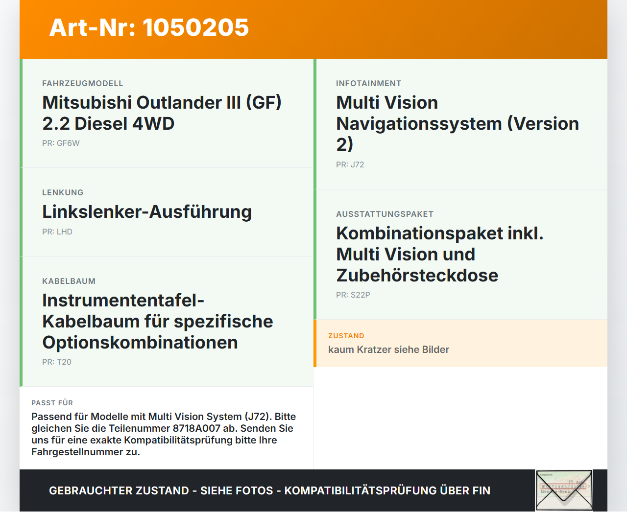 Mitsubishi Outlander III 15-18 USB Buchse Anschluss Mitsubishi Outlander III 15-18 25.10.2012 8718A007 gebraucht Vorschau 3