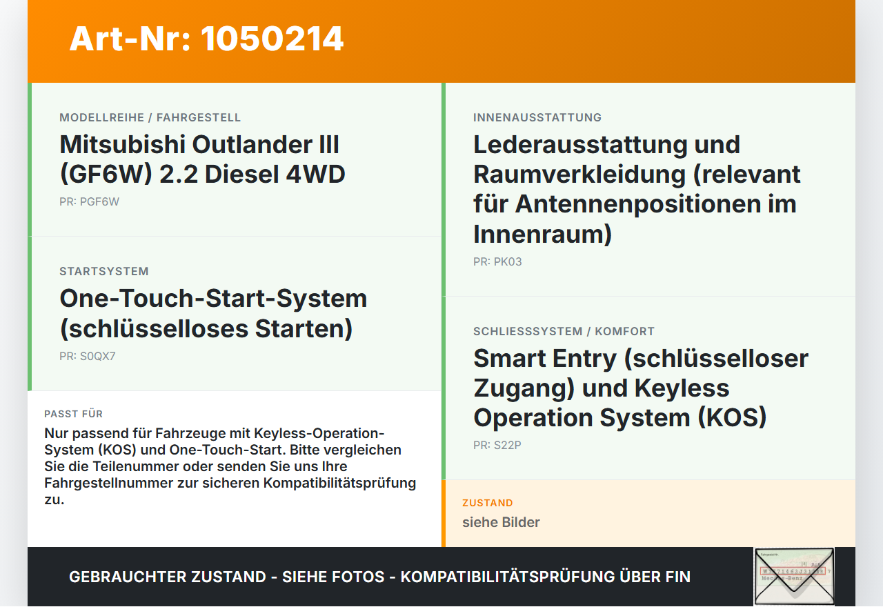 Mitsubishi Outlander III 15-18 2,2d 110KW Antenne Keyless Entry KOS Sensor Mitsubishi Outlander III 15-18... Vorschau 3