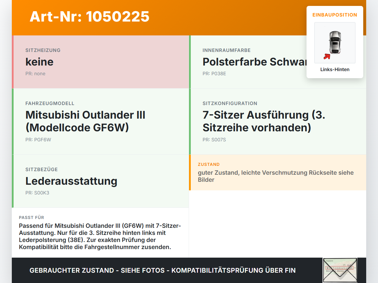 Mitsubishi Outlander III 15-18 Sitz Links Hinten für 3te Reihe versenkbar Mitsubishi Outlander III 15-18 25.10.2012... Vorschau 3