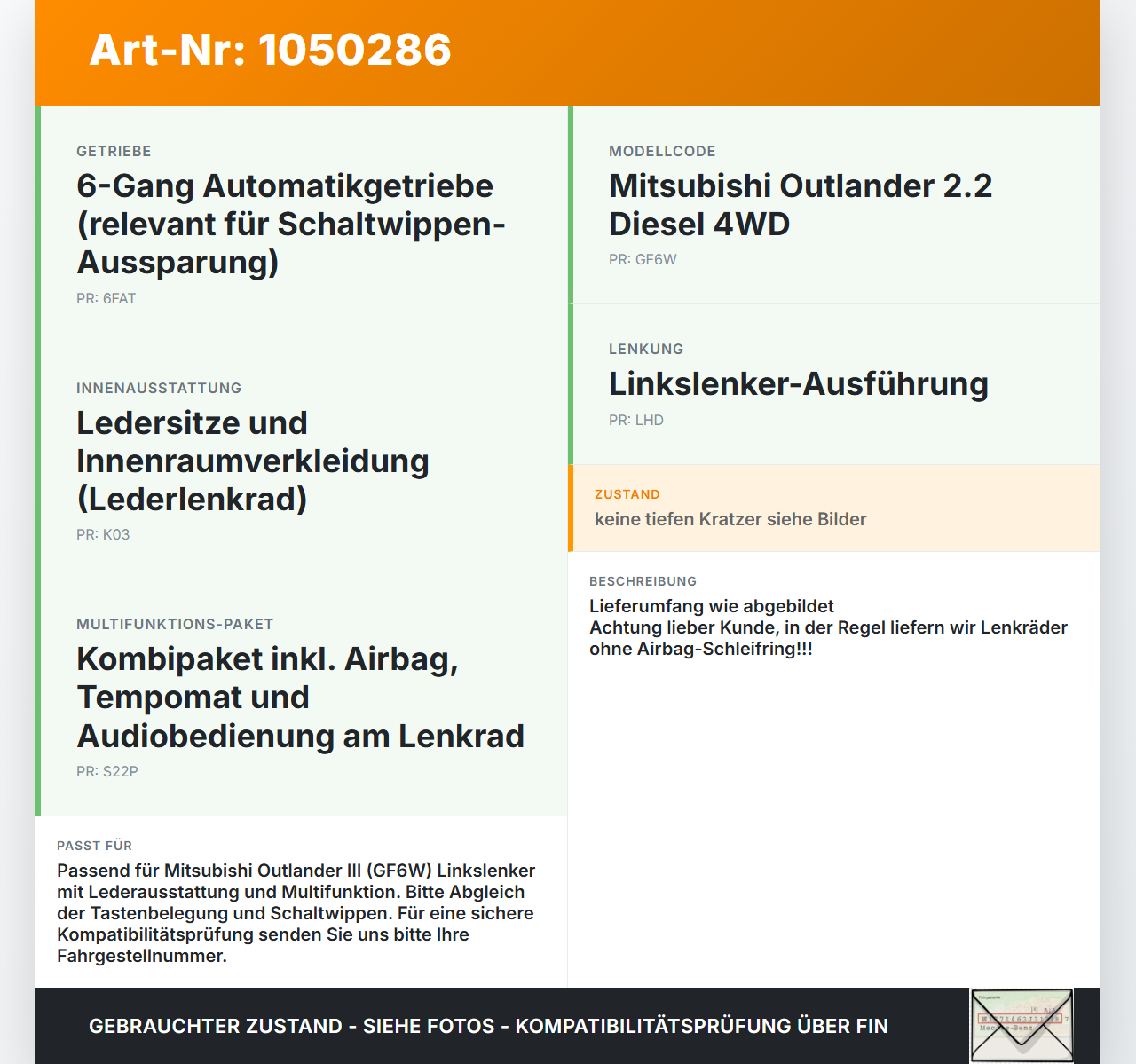Mitsubishi Outlander III 15-18 Lenkrad Airbaglenkrad Mitsubishi Outlander III 15-18 25.10.2012 7030A459XA 624768900... Vorschau 3