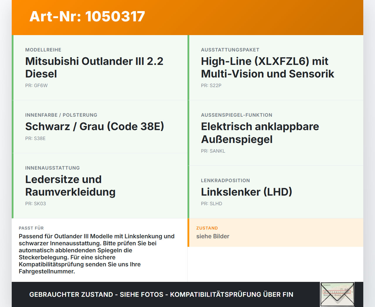 Mitsubishi Outlander III 15-18 Innenspiegel Rückspiegel Spiegel Innen Mitsubishi Outlander III 15-18 25.10.2012... Vorschau 3