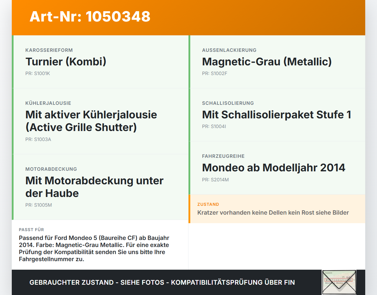 Ford Mondeo 5 V CF 14-19 Motorhaube Frontklappe Haube ND Ford Mondeo 5 V CF 14-19 09.12.2015 DS73-F16612-CN gebraucht Vorschau 3