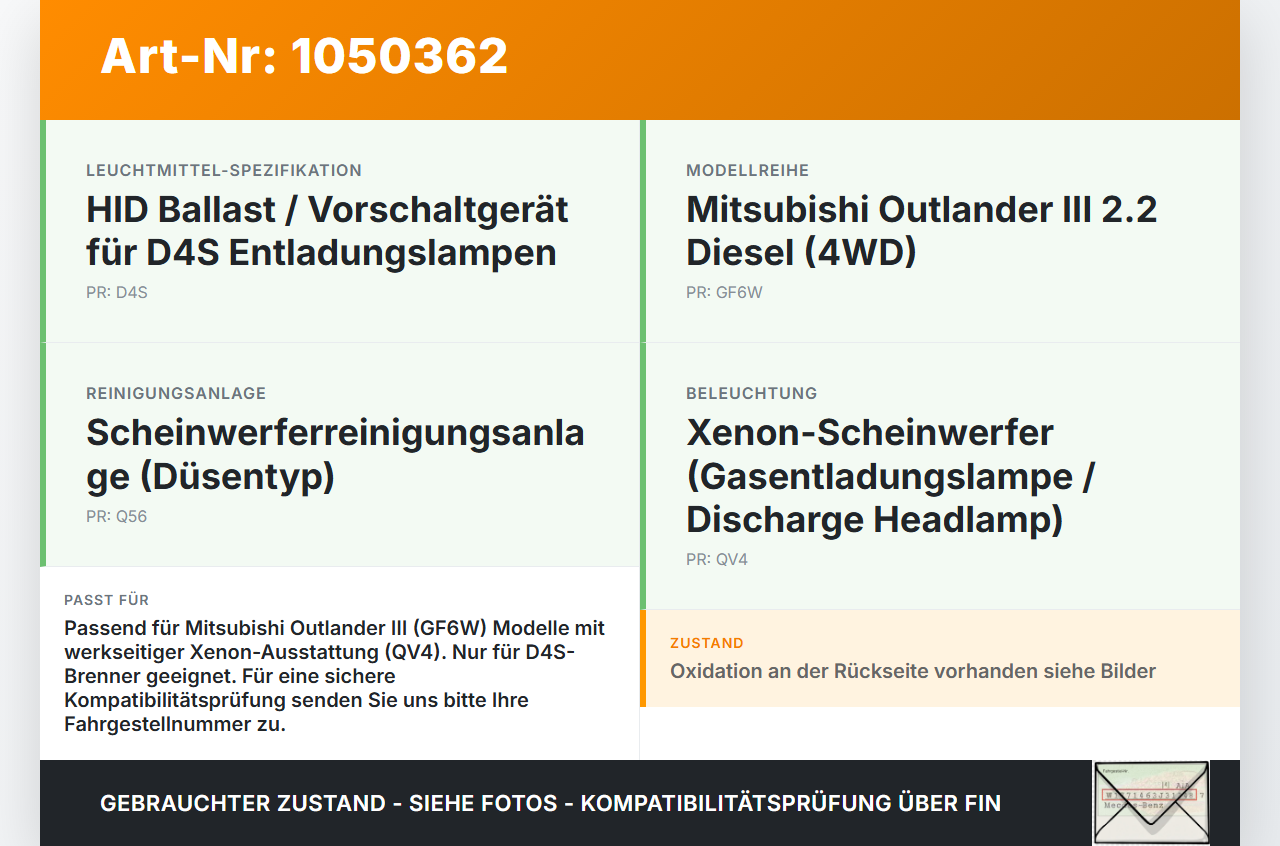 Mitsubishi Outlander III 15-18 Xenon Vorschaltgerät Steuergerät HID Ballast D4S Mitsubishi Outlander III 15-18... Vorschau 3