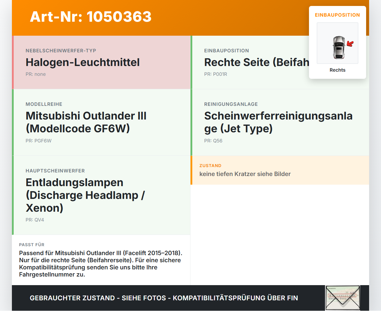 Mitsubishi Outlander III 15-18 Nebelscheinwerfer Rechts orig. Mitsubishi Outlander III 15-18 25.10.2012 8321A365... Vorschau 3