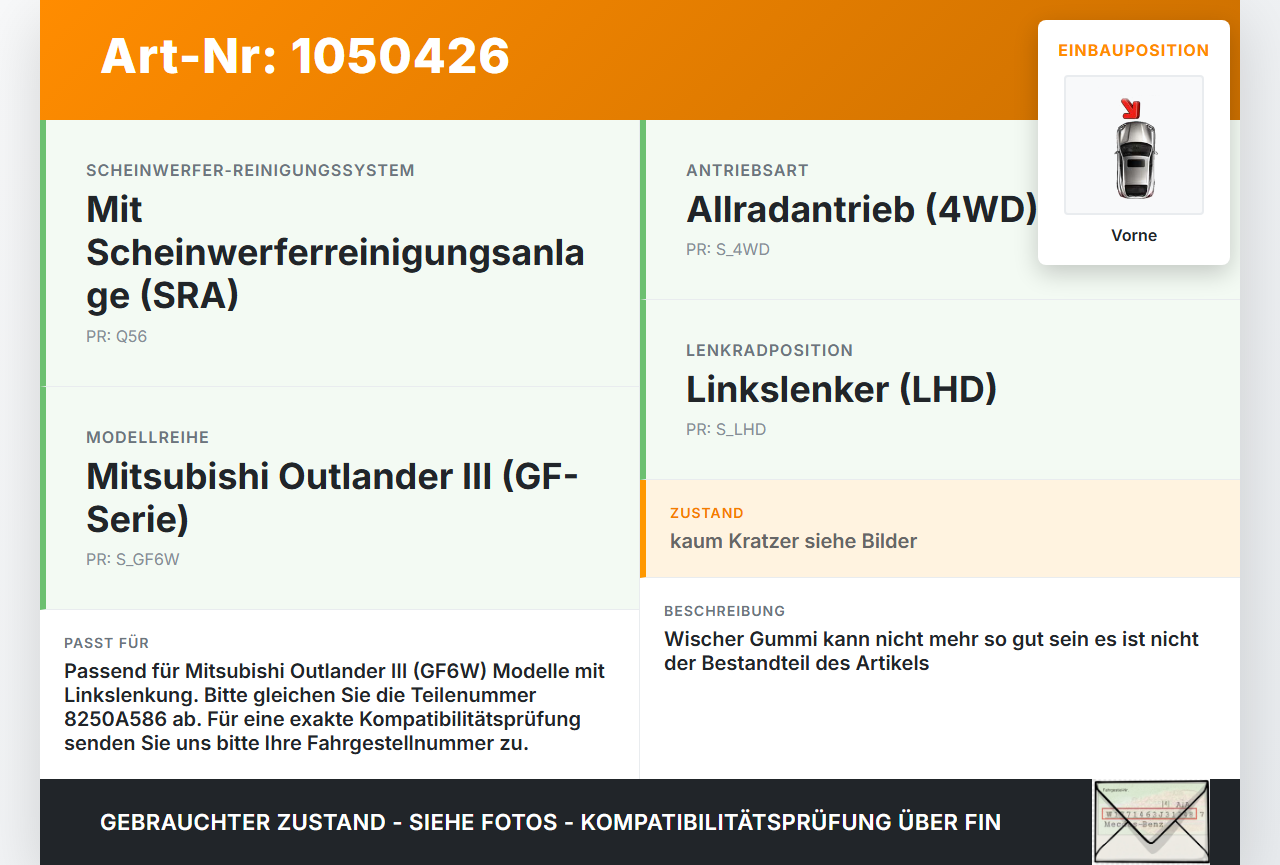 Mitsubishi Outlander III 15-18 2x Scheibenwischer Wischarm Vorne Mitsubishi Outlander III 15-18 25.10.2012 8250A586... Vorschau 3