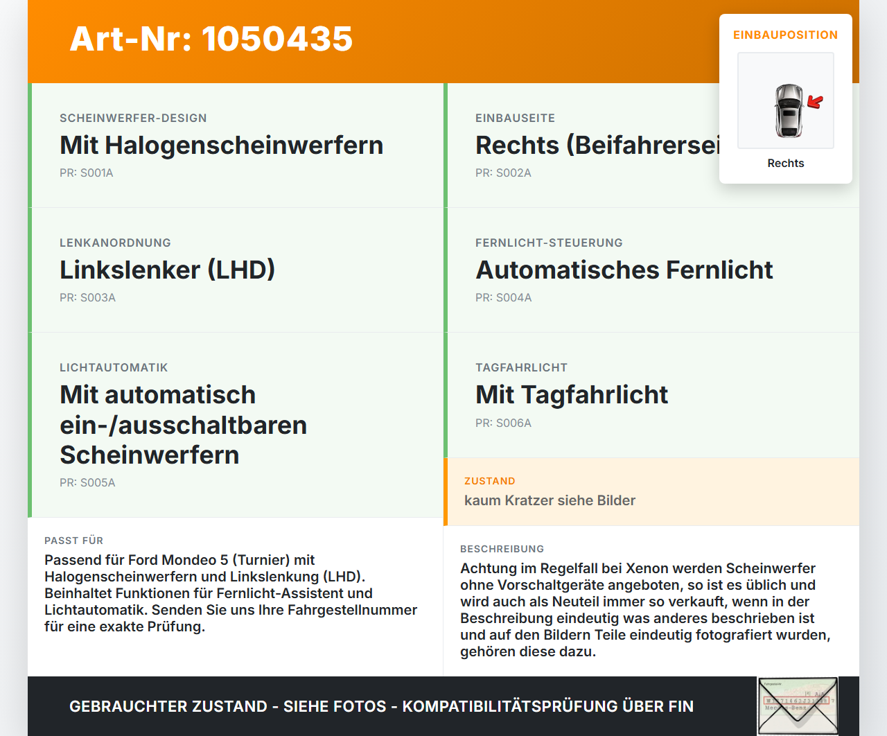 Ford Mondeo 5 V CF 14-19 Scheinwerfer Halogen Frontscheinwerfer Rechts orig. Ford Mondeo 5 V CF 14-19 09.12.2015... Vorschau 3