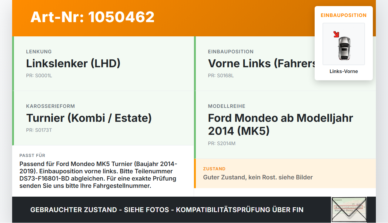 Ford Mondeo 5 V CF 14-19 Kombi Scharnier für Motorhaube vorne links Ford Mondeo 5 V CF 14-19 09.12.2015... Vorschau 3
