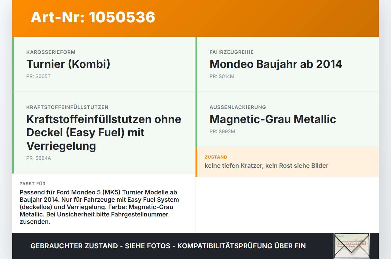 Ford Mondeo 5 V CF 14-19 Tankdeckel Tankklappe ND Ford Mondeo 5 V CF 14-19 09.12.2015 DG93-F405C46-BB... Vorschau 3